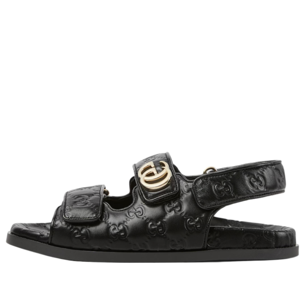 (WMNS) Gucci Double G Leather Sandals 'Black' 816625-AAEGP-1000