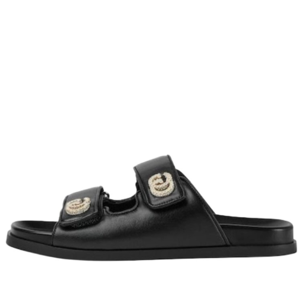 (WMNS) Gucci Double G Leather Slides 'Black' 816633-AAEKU-1000